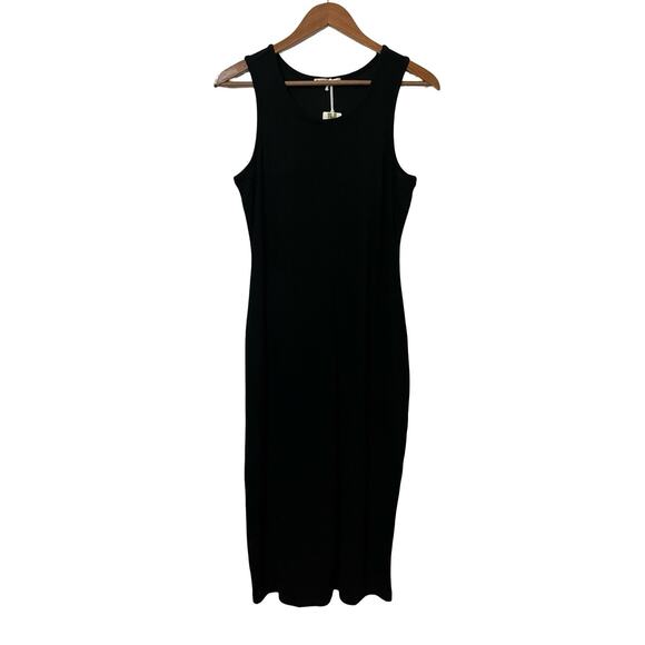 Marine Layer Lexi Ribbed Daytime Midi Dress Size L Black Bodycon Stretch NWT - Picture 1 of 9